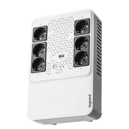 LEGRAND, Unterbrechungsfreie Stromversorgung (USV-Anlage), Keor Multiplug mit 800VA/480W, 6 Ausgänge je 230V (Schuko-Steckdosen) & USB-Ladegerät, Line Interactive, Interner AVR, Autom. Restart, 310082