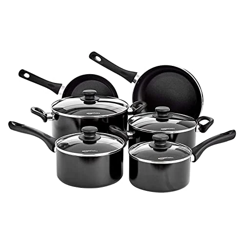 Limited offer: Amazon Basics 6 Piece Non Stick Induction Cookware Set, with Lids, Black from 65.84 EUR to 51.67 EUR (save 22%)