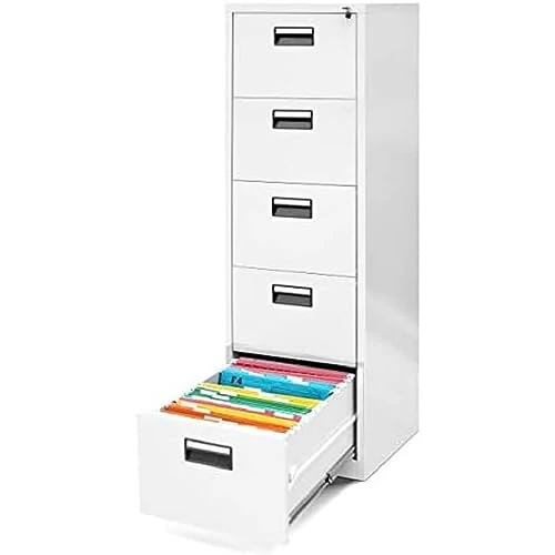 Jan Nowak Hangmappenkast V005, hangmapkast, hangmapkast, archiefkast met 5 schuifladen, poedercoating, plaatstaal, 162 cm x 46 cm x 62 cm (H x B x D) (wit)