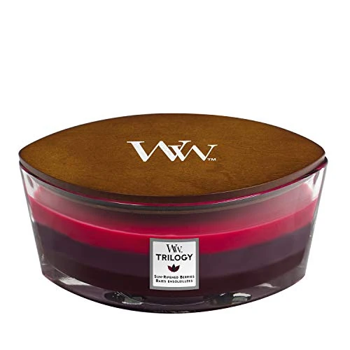 Zeitlich begrenztes Angebot: WoodWick Trilogy-Duftkerze im ellipsenförmigen Glas mit HearthWick-DochtSun-Ripened Berries von 41.99 € auf 20.99 € (50% Rabatt)