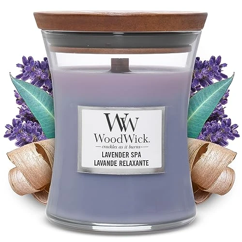 Offerta a tempo: WoodWick Candela profumata Hourglass media con stoppino crepitante | Lavender Spa | Durata della fragranza: fino a 60 ore - 30% da 27.90 € a 19.53 €