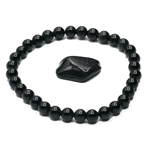 Armband Turmalin schwarz – 29 Perlen 6 mm – Lithotherapie, Anker – Turmalin gratis