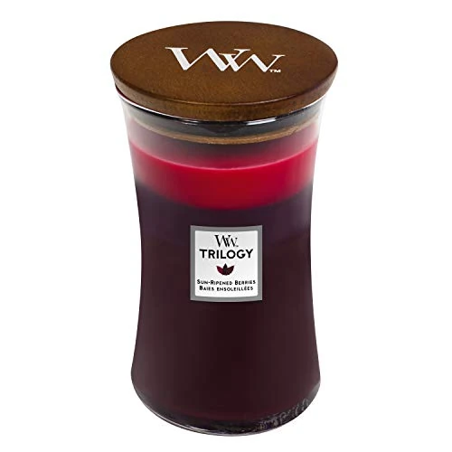 Limited-time offer: Woodwick Large Hourglass Trilogy Scented Candle | Sun Ripened Berries | with Crackling Wick | Burn Time: Up to 130 Hours from 33.99 GBP to 23.79 GBP (save 30%)