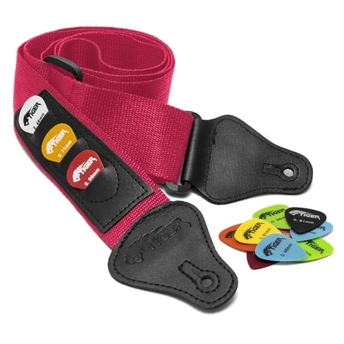 Limited-time offer: Tiger STPK-PK Guitar Strap with 12 Free Picks - Pink from 9.49 £ to 9.49 £ (save 0.00%)