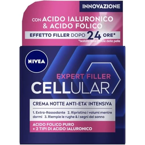 NIVEA CELLULAR FILLER Extra ujędrniający krem przeciwstarzeniowy 50 ml, ujędrniający i tonizujący krem do twarzy, krem przeciwzmarszczkowy z kwasem hialuronowym i wzmacniaczem kolagenu