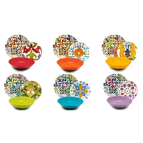 Excelsa Lisbona 18-Piece Porcelain and Ceramic Dinner Set, Multi-Coloured
