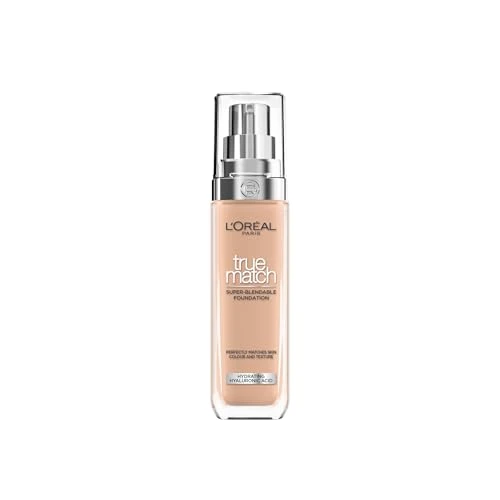 L'Oréal Paris Foundation for Face, Skincare Infused with Hyaluronic Acid, True Match Hydrating Liquid Foundation for All Skin Tones, SPF 16, 4.5N True Beige, 30ml