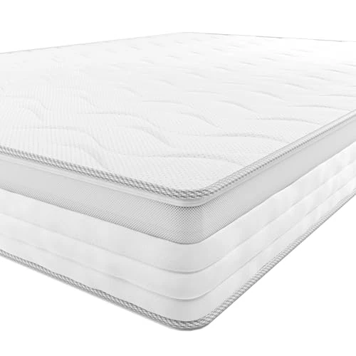 Amazon Basics Matelas 7 zones à ressorts ensachés, Moyenne ferme (H3), 140 x 200 x 21.5 cm, Blanc