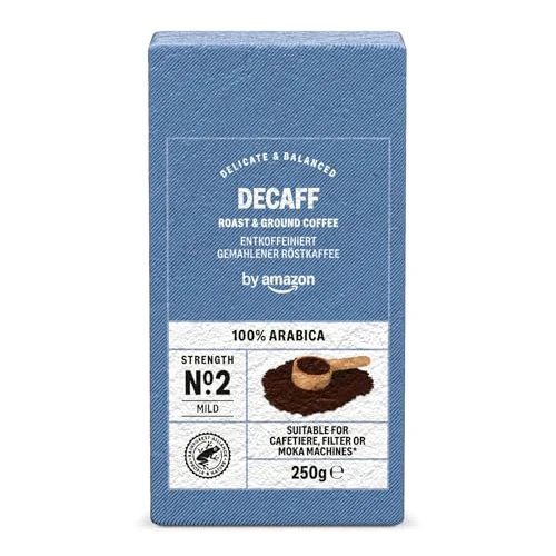 by Amazon - Café molido Natural descafeinado, tueste claro, certificado Rainforest Alliance, 250 g (Paquete de 4)
