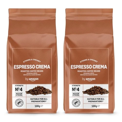 by Amazon Espresso Crema Coffee Beans, Light Roast, 1kg (2 Packs of 500g), Rainforest Alliance Certified