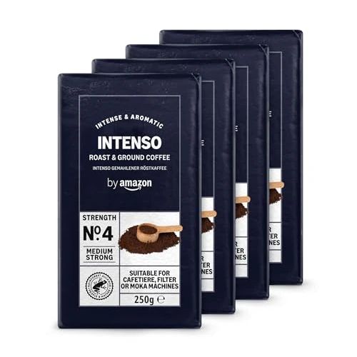 Offerta a tempo: by Amazon Caffè Intenso macinato, Tostatura media, 1 kg (4 confezioni da 250 g) - Certificato Rainforest Alliance - 27% da 14.39 € a 10.54 €