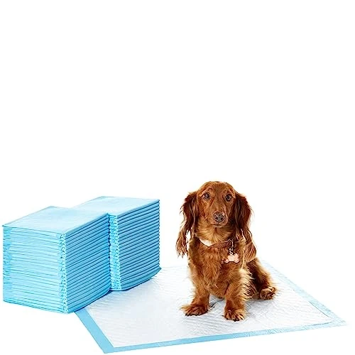 Limited-time offer: Amazon Basics Heavy Duty Dog and Puppy Training Pads, Leakproof with Quick-Dry Surface, Regular, Pack of 50, Blue & White from 22.29 GBP to 18.04 GBP (save 19%)