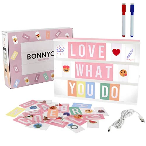 Limited-time offer: BONNYCO Pink Cinema Light Box with 400 Letters, Emojis, 2 Markers and USB from 19.99 £ to 19.99 £ (save 0.00%)