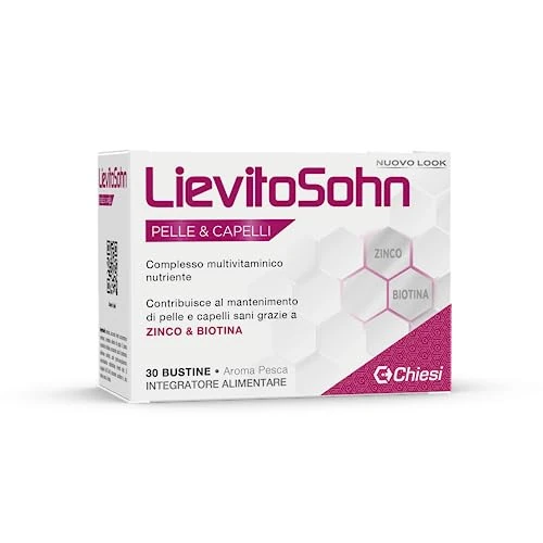 Chiesi Farmaceutici LievitoSohn Pelle e Capelli - Integratore Alimentare per il Benessere di Pelle e Capelli a base di Zinco e Biotina, Senza Glutine, Aroma Passion fruit - Confezione da 30 bustine