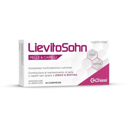 Offerta a tempo: Chiesi, LievitoSohn Pelle e Capelli - Integratore Alimentare per il Benessere di Pelle e Capelli a base di Zinco e Biotina, Senza Glutine - Confezione da 60 compresse - 64% da 10.90 € a 3.95 €