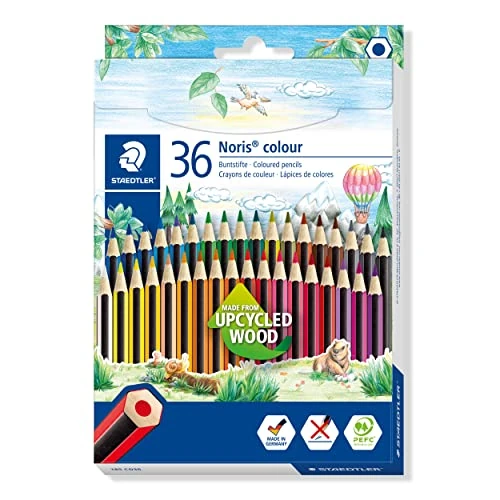 Limitiertes Angebot: STAEDTLER Buntstifte Noris colour, rutschfeste Soft-Oberfläche, hohe Bruchfestigkeit, Made from Upcycled Wood, intensive Farben, Sechskantformat, 36 Farbstifte im Kartonetui, 185 CD36 von 12.70 EUR auf 6.79 EUR (Spare 47%)