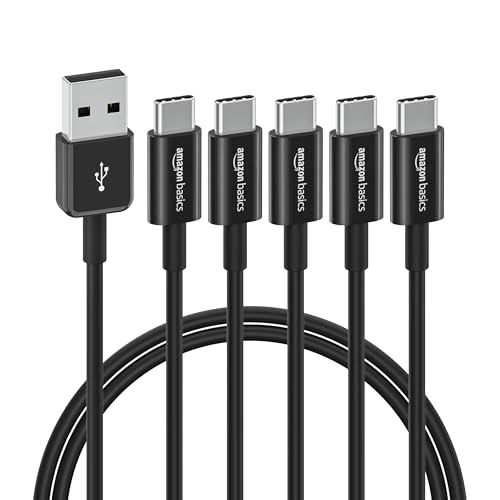 Amazon Basics USB-C to USB-A 2.0 Fast Charger Cable, 480Mbps Speed, USB-IF Certified, for Apple iPhone 16/15, iPad, Samsung Galaxy, Tablets, Laptops, Pack of 5, 0.9 m, Black