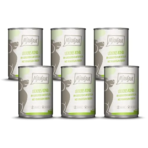 Limited-time offer: MjAMjAM - premium wet food for dogs - delicious beef on boiled potatoes with crunchy peas, pack of 6 (6 x 400 g), natural with extra meat from 25.68 GBP to 25.68 GBP (save 0%)