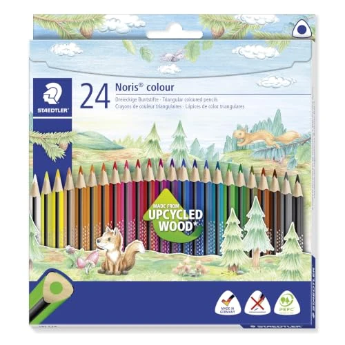 Offerta a tempo: STAEDTLER Noris colour 187 matite colorate set da 24 a sezione triangolare | Ergonomici, in legno PEFC, dai colori vivaci – per bambini e adulti – Codice articolo 187 C24 - 59% da 14.76 € a 6.10 €