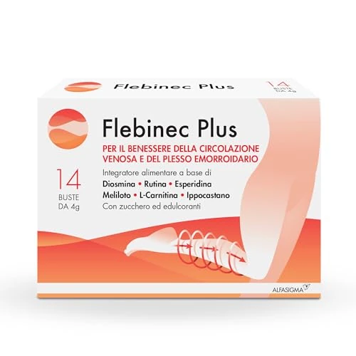 Flebinec Plus, Integratore Alimentare per Mantenere il Tono Venoso e per Drenare ed Equilibrare il Flusso di Sangue All'Interno del Microcircolo, 14 Bustine da Sciogliere in Acqua