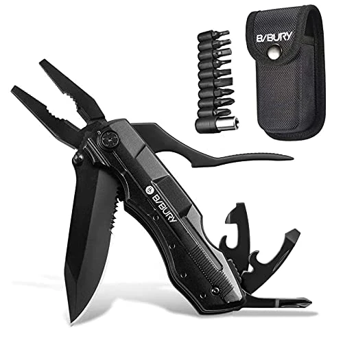 BIBURY 5 in 1 Multitools, Foldable Pliers Multitool Stainless Steel Multi Tool, Multi-Purpose Pliers with Nylon Pouch ideal Pocket Tool for Camping, DIY Activities, Fishing, etc