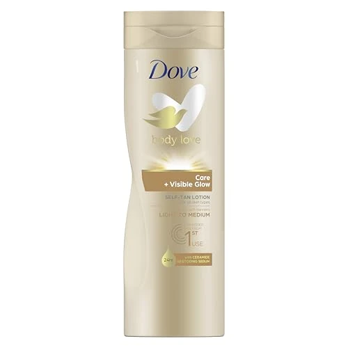 Dove Care + Visible Glow Lotion autobronzante légère à moyenne Lotion bronzante progressive pour peaux ensoleillées pour tous types de peau 400 ml