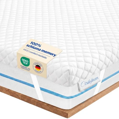 Offerta a tempo: Dailydream Topper 140x200cm in schiuma memory foam, 3,5 cm | Edizione Pure, H1/2, topper morbido con fodera lavabile, gommini antiscivolo e fasce elastiche - 30% da 109.95 € a 76.96 €