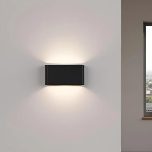Topmo-plus 12w lampada da parete a LED Lampada Muro in Alluminio Applique da parete Esterna impermeabile IP65 18 CM (Nero/bianco natural)