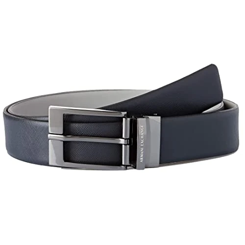 Armani Exchange Leren herenriem met plaque, Blauw, Eén maat