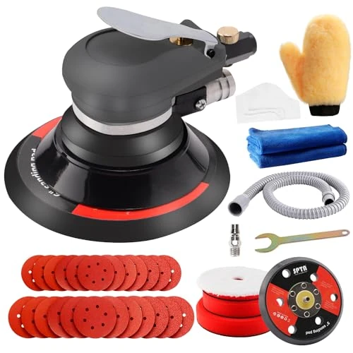 Offerta a tempo: Ponceuse à Air, Polisseuse Excentrique SPTA 125mm 150mm Levigatrice rotorbitale pneumatica con 24 carta vetrata e 3 spugne lucidanti Polisseur Orbitale Pneumatique per lucidare, levigare - 5% da 49.99 € a 47.49 €
