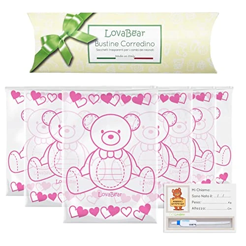 Offerta a tempo: Lovabear 6 Bustine Corredino Neonato – Sacchetti, Buste Ospedale Nascita, Chiusura con Cursore Ermetico GripLock, 6pz Trasparenti Porta Primo Cambio Vestiti Borsa Parto, Bambina, Idea Regalo (Rosa) - 0.00% da 9.99 € a 9.99 €