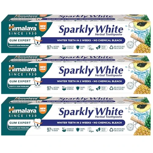 Himalaya Herbals Sparkly White Toothpaste for whitening teeth with advanced plague removal|Anti-inflammatory 12-Hour Germ Protection| 100% Vegetarian- 75ml (Pack of 3)