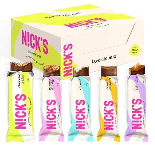 Tijdelijke aanbieding: N!CK'S Favoriete Chocolade mixdoos, Keto Snackrepen Zonder Toegevoegde Suikers Glutenvrij Chocolaatjes Low carb Snoepjes (12 x Bars) van 18.90 € naar 18.90 € (0.00% korting)