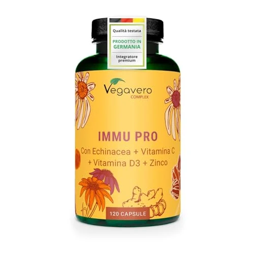 Offerta a tempo: Vegavero Difese Immunitarie Adulti | 120 capsule | con Echinacea, Vitamina C, D3, Zinco e Selenio | Senza Additivi e Certificato in Laboratorio | Rinforzo Sistema Immunitario - 41% da 26.95 € a 15.88 €