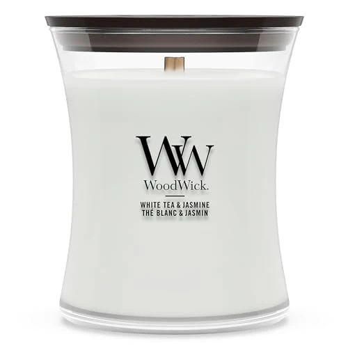 Tijdelijke aanbieding: WoodWick Medium Hourglass-geurkaars met knapperende lont | White Tea & Jasmine | Tot wel 60 uur brandtijd van 97.57 € naar 12.26 € (87.43% korting)