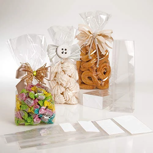 Italpak Transparente Lebensmittelbeutel mit quadratischem Boden, 8+5x28 cm, 50 Stück, Made in Italy, Kunststoff, Selbstklebend, Stand-up, Wegwerfbar