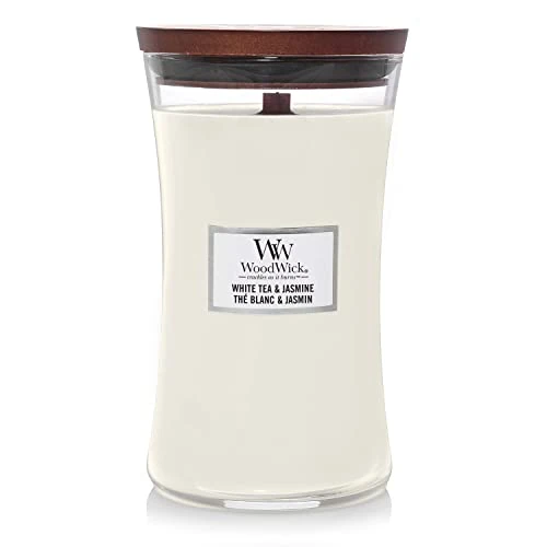 Offerta a tempo: WoodWick candela grande profumata con stoppino scoppiettante | Tè Bianco e Gelsomino — 20% da 38,90 € a 30,99 €