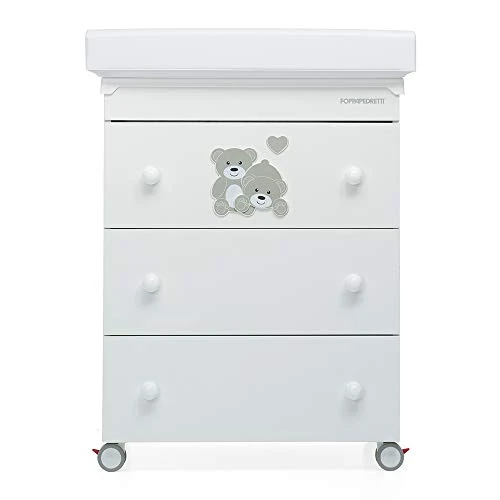Offerta a tempo: Foppapedretti Bagnetto Fasciatoio Tenerorso, Legno, Made in Italy, 3 Cassetti, Piano Fasciatoio Ribaltabile, Vaschetta Anatomica Estraibile, 4 ruote, Materassino Incluso, 69x47x89 cm, Bianco - 0.00% da 199.00 € a 199.00 €