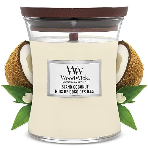 WoodWick vela aromática mediana en forma de reloj de arena, coco isleño