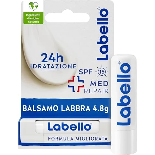 Offerta a tempo: Labello Med Repair 4.8 g, Burrocacao labbra idratante e nutriente, Balsamo labbra riparatore con vitamina E e oli naturali, Burrocacao protezione solare SPF 15 - 29% da 3.89 € a 2.76 €