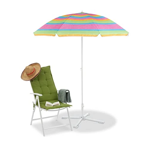 Oferta limitowana: Relaxdays Parasol plażowy w paski, z regulacją wysokości, parasol ogrodowy z ochroną UV 50+, HD 210 x 170 cm, kolorowy z 138.82 zł na 138.82 zł (oszczędź 0.00%)