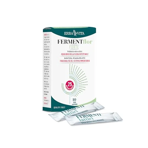 ERBA VITA FermentFlor Forte Stick 10 Bustine Integratore alimentare che favorisce l’equilibrio della flora intestinale, grazie alla sua miscela di microrganismi probiotici tipizzati