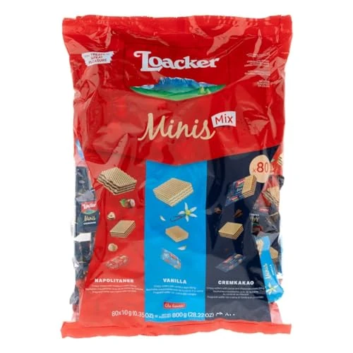 Loacker Minis Crispy Waffers Hazelnoot Vanille Koekjes 800g, Chocolade, 1 count