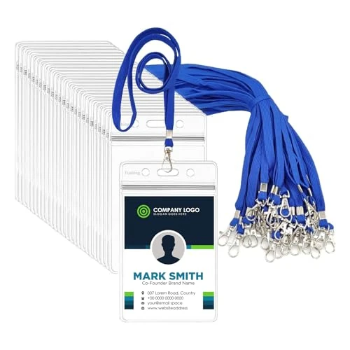 Offerta a tempo: Fushing 50 PCS plastica trasparente verticale targhetta per nome carta ID e blu collo cordini con gancio girevole per scuola, festival, evento 13.5x8.5 cm - 0.00% da 36.99 € a 36.99 €