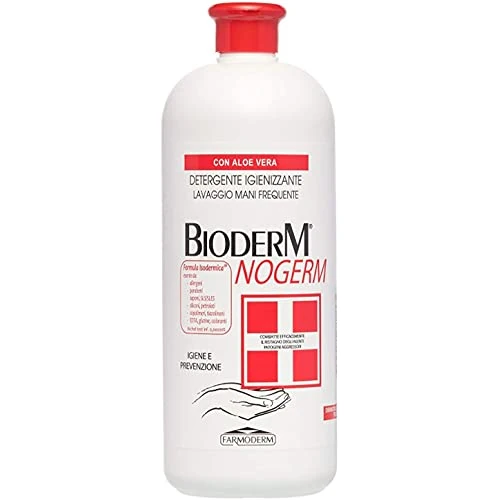 Offerta a tempo: Bioderm NoGerm Detergente Igienizzante Mani 1l con Aloe Vera e Clorexidina 0,3% - Igienizzante Mani Ospedaliero - Soluzione Liquida Realizzata per la Pulizia e per l'Igiene di Operatori Socio Sanitari - 71% da 8.15 € a 2.40 €