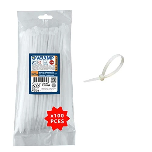 Offerta a tempo: Velamp Fascette stringicavo - Colore bianco - 2,5 x 200mm - Confezione 100pz - Ideali per cablaggi elettrici - 0.00% da 3.90 € a 3.90 €