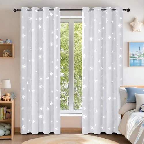 Offerta a tempo: Deconovo Tende Oscuranti Termiche Isolanti con Stelle Stampate per Soggiorno e Camera da Letto Moderne Interni 2 Pezzi con Occhielli, 140x180 CM, Grigio Perla - 43% da 38.19 € a 21.73 €
