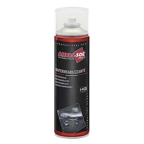 Offerta a tempo: Ambro-Sol - OL108 Spray Impermeabilizzante Hq, Ideale nella Nautica, Campeggio o Casa, Bomboletta Spray in Banda Stagnata 100% Riciclabile all'Infinito da 500 ml, trasparente - 42% da 13.90 € a 8.10 €