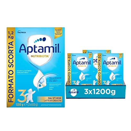 Offerta a tempo: APTAMIL 3 - Latte in Polvere per Bambini dal 12° mese - 3600 grammi (3 confezioni da 1200g) - 24% da 59.41 € a 44.99 €