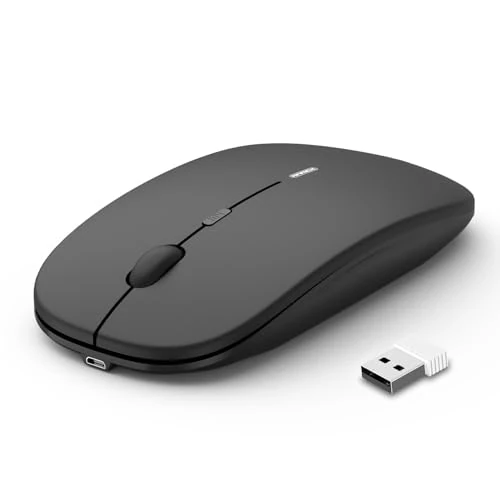 Offerta a tempo: Anmck - Mouse wireless silenzioso USB senza fili, sottile, ricaricabile, 10 m di distanza, 1600 DPI, 3 livelli di regolazione, silenzioso, per casa e ufficio per Windows, Mac OS e Linux, nero - 0.00% da 11.99 € a 11.99 €